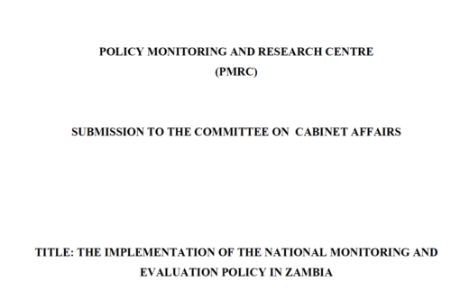 Submission to the Committee on Cabinet Affairs – The Implementation of the National Monitoring and Evaluation Policy in Zambia