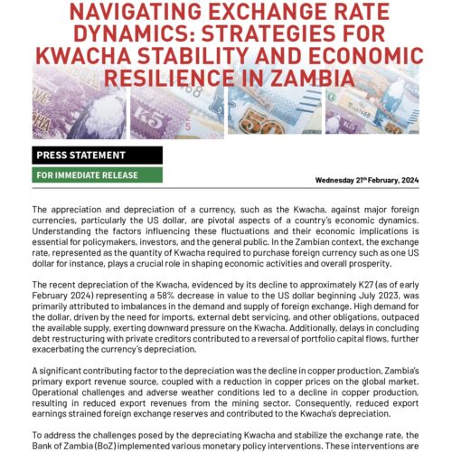 PMRC Press Statement – Navigating Exchange Rate Dynamics: Strategies for Kwacha Stability and Economic Resilience in Zambia
